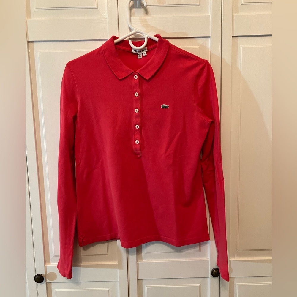 Lacoste pink long-sleeve polo, size 40